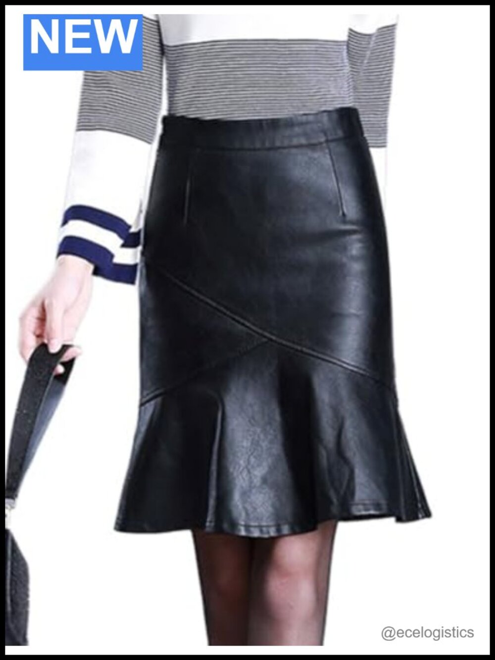 PU Leather High Waisted Fishtail Mini Skirt Bodycon A Line Knee Length